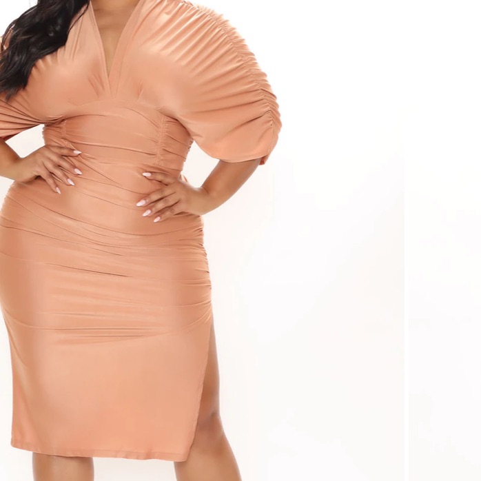 Peach Ruched Midi Dress
